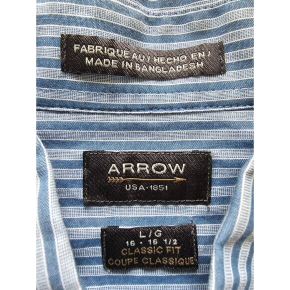 Arrow USA 1851 Shirt Men's L Blue White Casual Button Down Collared Striped - Picture 8 of 16